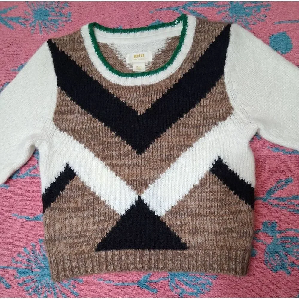 Maeve Anthropologie womens small brown earthtone soft wool sweater preppy